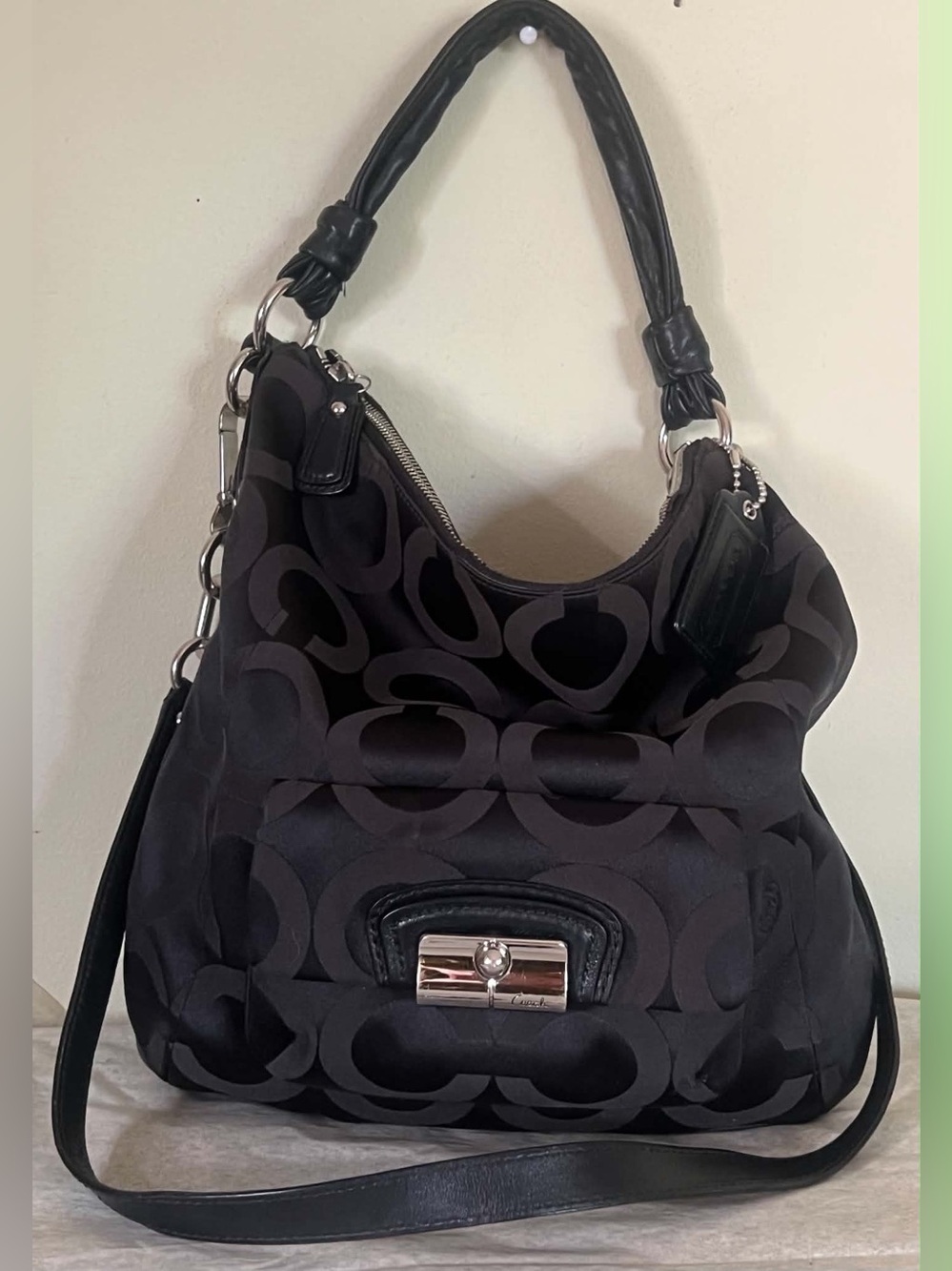 Coach Black Signature Shoulder Bag with Silver Hardware